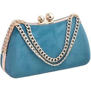 🆕Women Blue Leather Wedding Cocktail Evening Bag Purse Crossbody Shoulder Satch